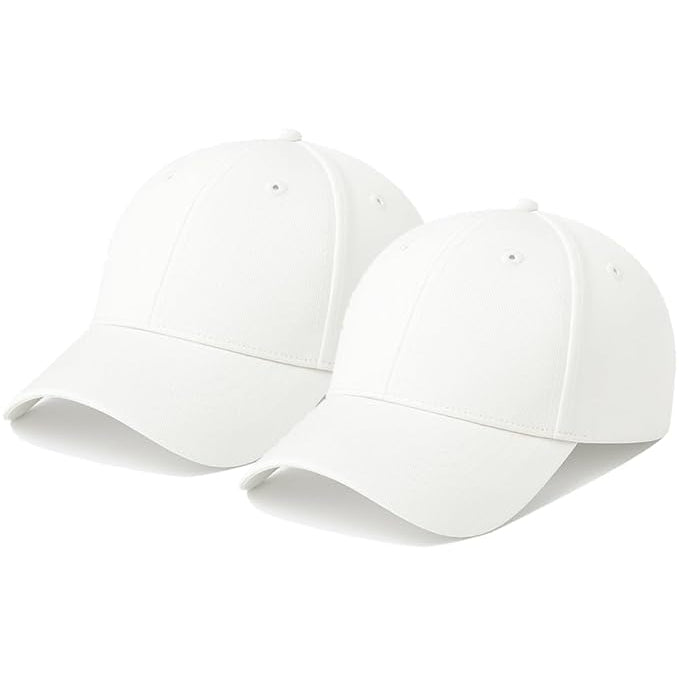 White Pack of 2 Unisex Cotton Baseball Caps – Casual Outdoor Essentials