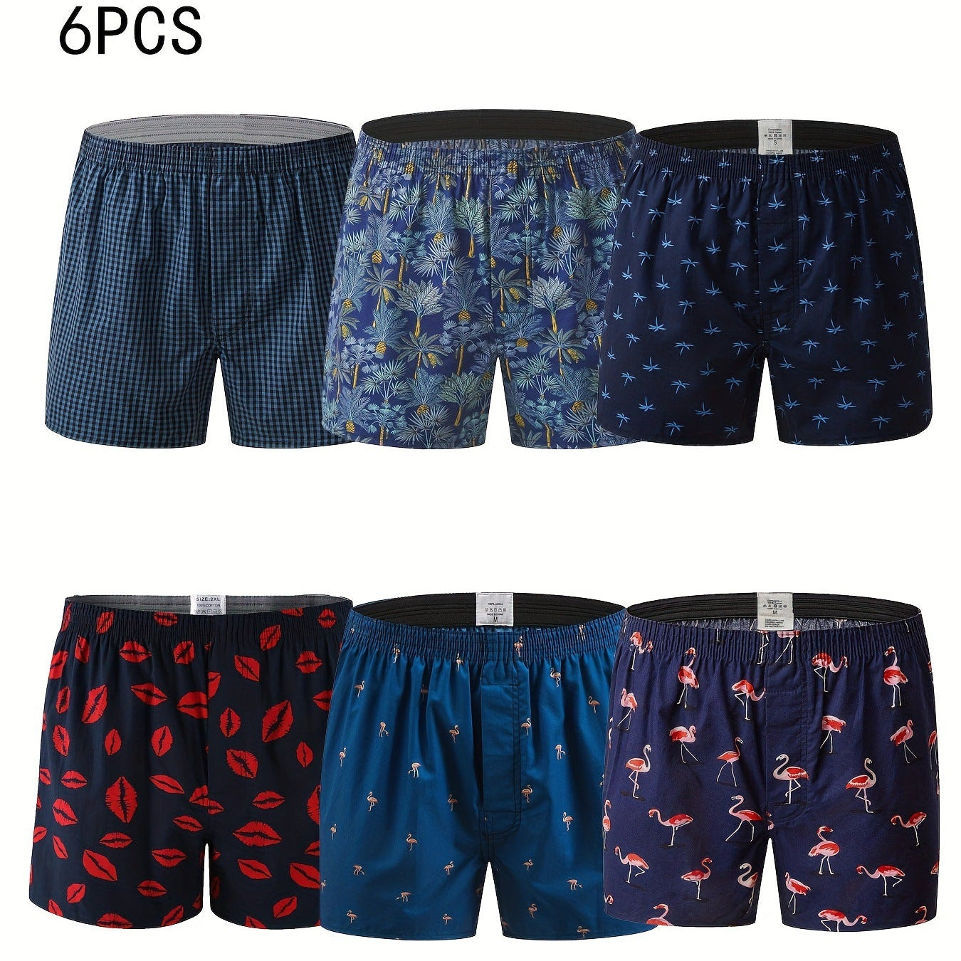 6pcs Pack – Men’s Funny Print Boxer Shorts (Colorful & Loose Fit)