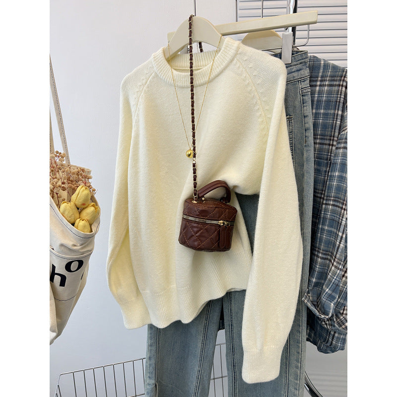 FULL SET - Women’s Autumn/Winter White Pullover Sweater – Thickened & Soft Knit