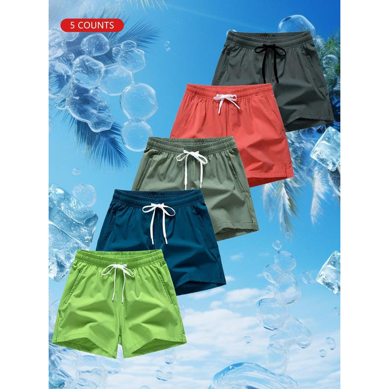5pcs Pack – Men’s Letter Print Oversized Shorts with Drawstring Waist