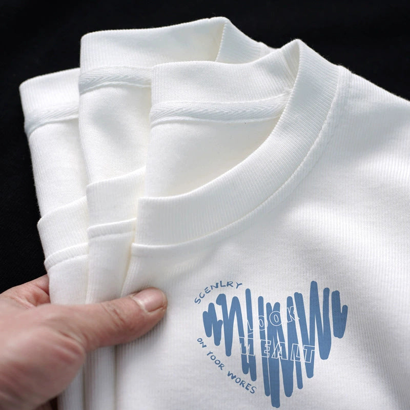 3 PCS Men’s 100% Cotton Printed White T-Shirt – Summer Casual Loose Fit