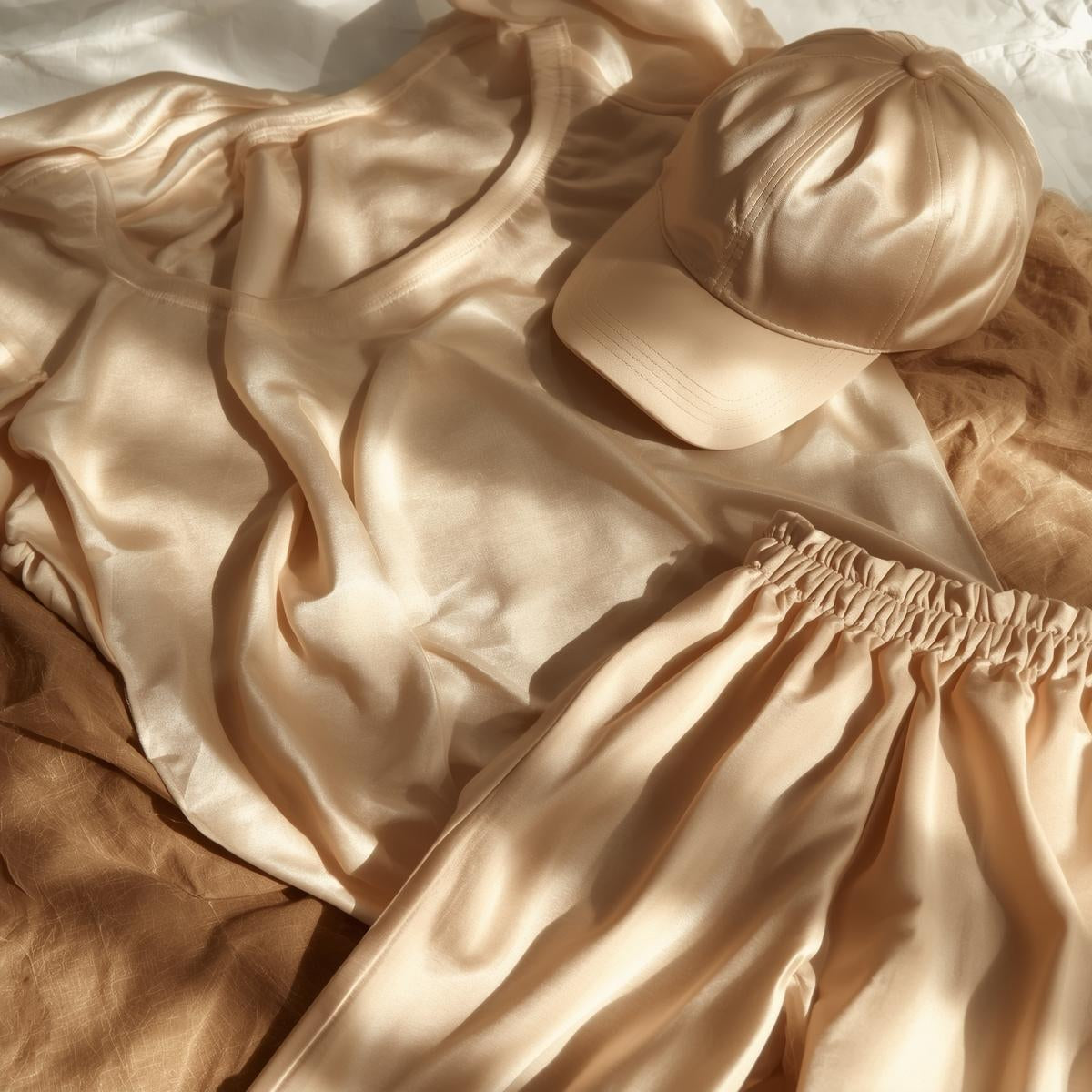 SilkAura Comfort Set (Cap + Silk-Blend Tee + Soft Pants)