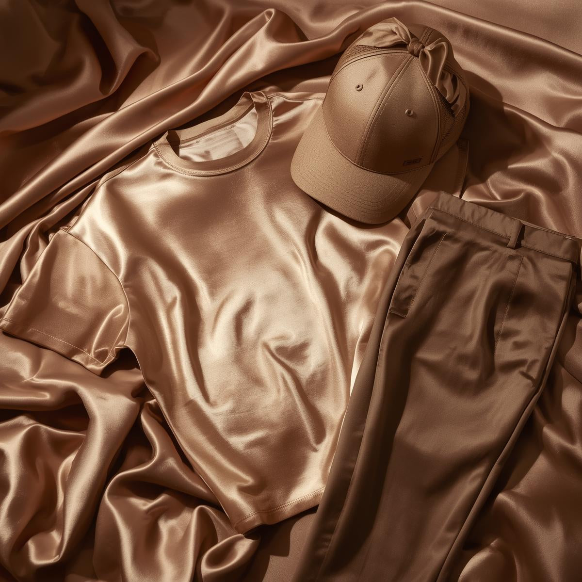 SilkWeave Ultra Set (Cap + Silk-Blend Tee + Tailored Soft Trousers)